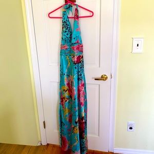 Floral Halter Silk Dress